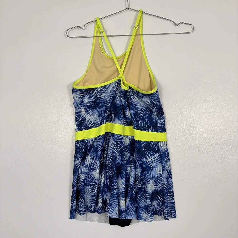 Lands' End Swimdress Womens 16 Plus Blue Tie Dye Adjustable Straps‎ One Piece